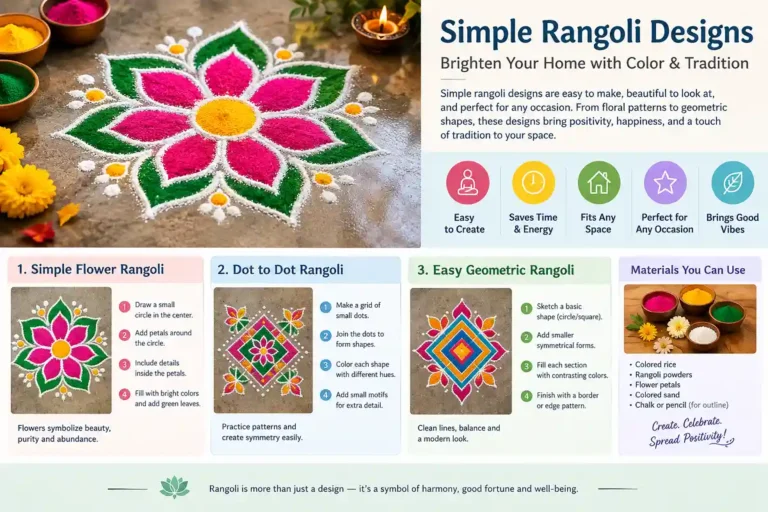 Simple rangoli designs with floral, dot to dot, and geometric patterns