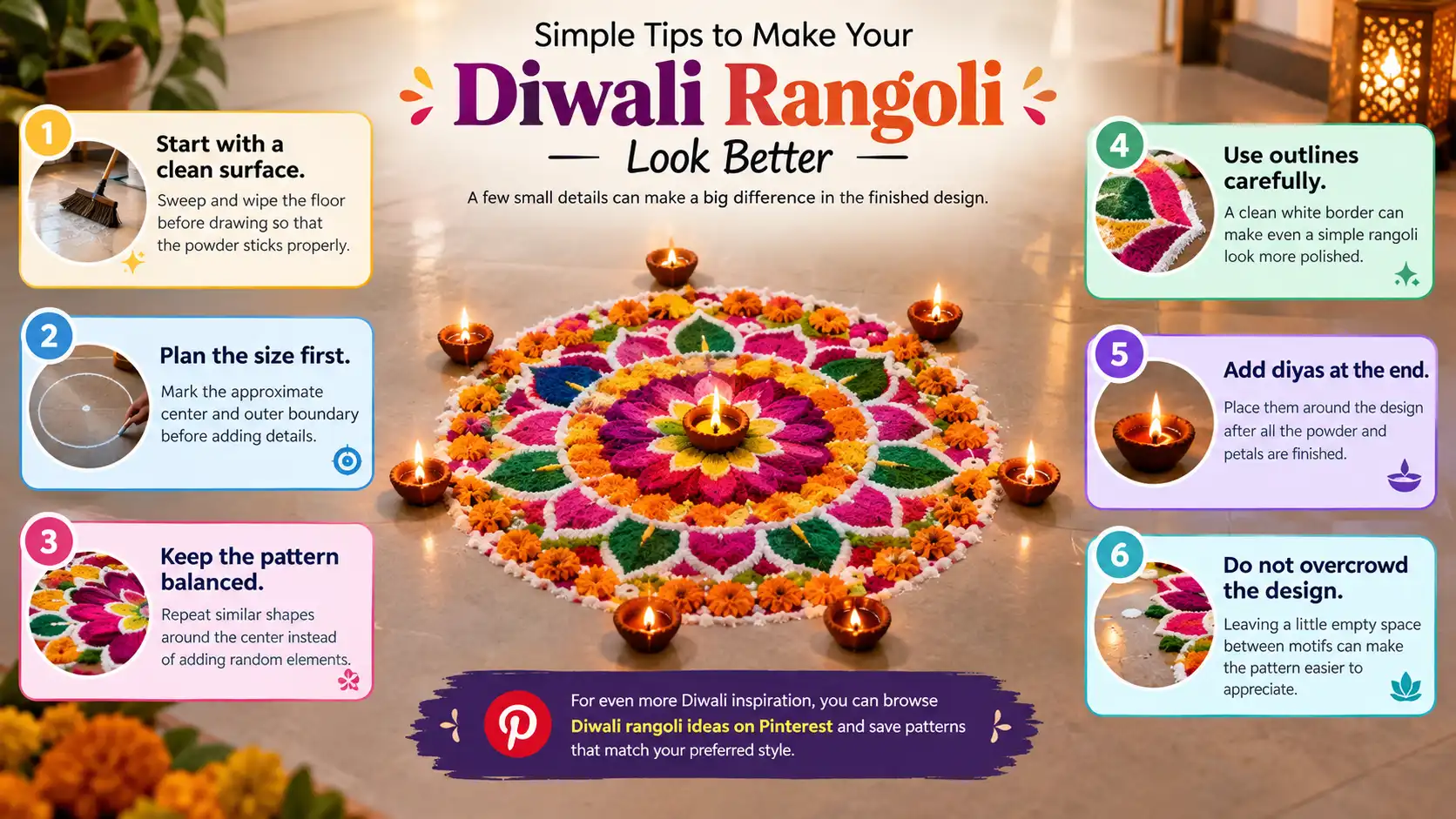 Simple tips for making a cleaner and more beautiful Diwali rangoli