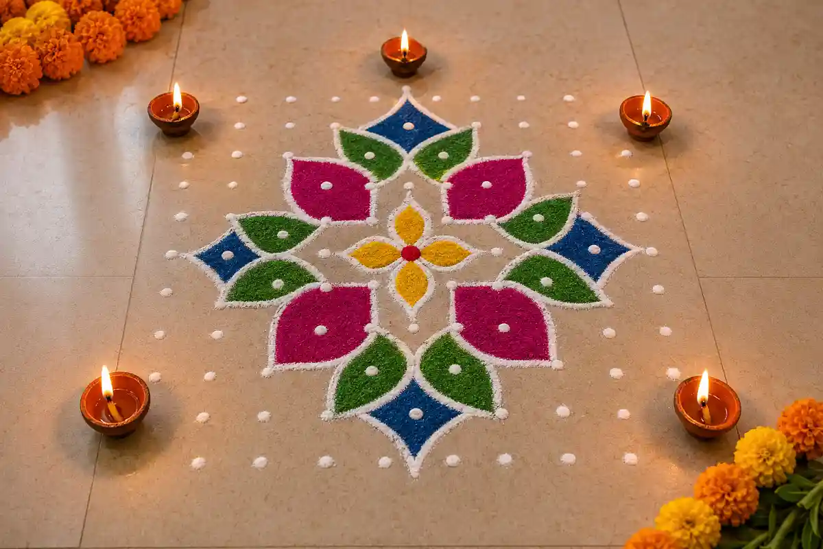 Easy dot-grid rangoli design for Diwali