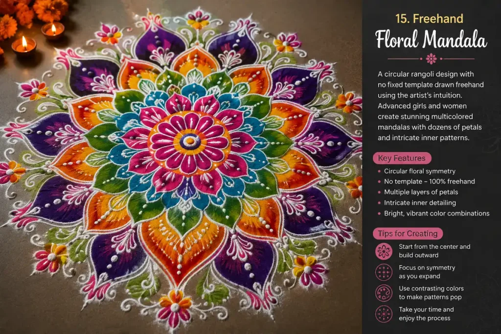 Freehand floral mandala rangoli design