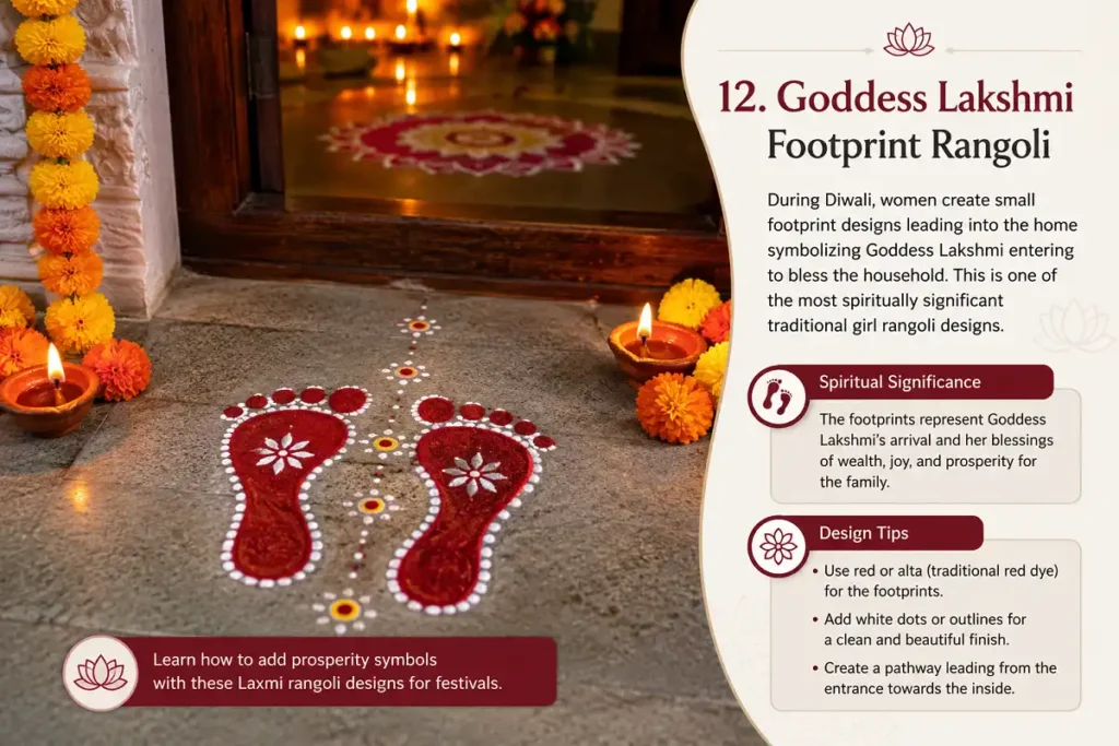 Goddess Lakshmi footprint rangoli for Diwali