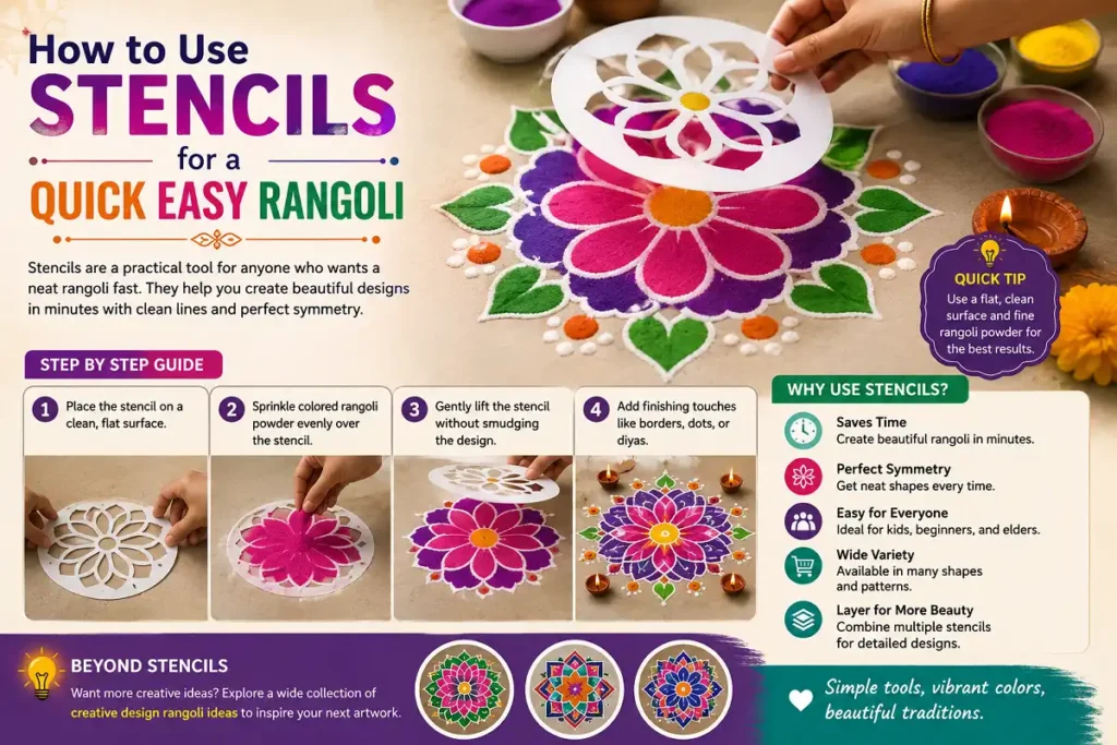 How to use stencils for a quick easy rangoli