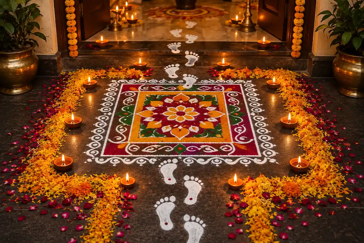Lakshmi footsteps rangoli design for Dhanteras