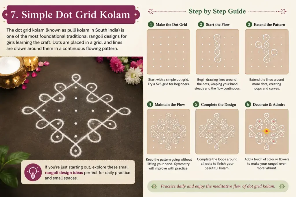 Simple dot grid kolam for beginners