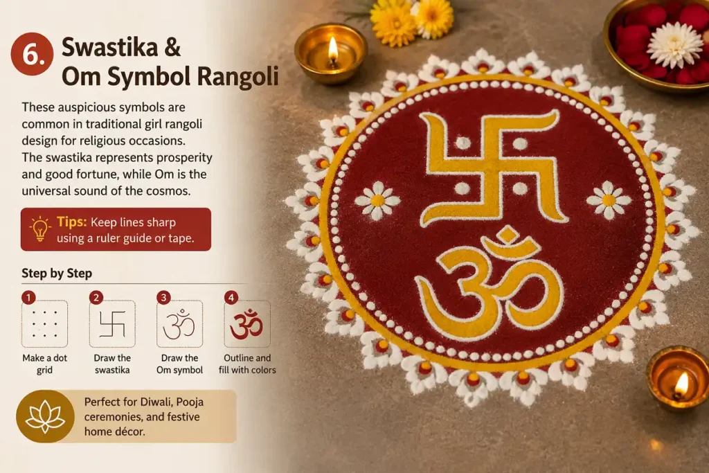 Swastika and Om symbol rangoli design for religious occasions