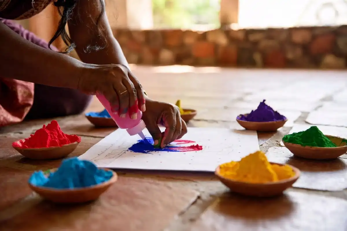 Simple dot grid rangoli design for Diwali easy and beautiful with colorful powder