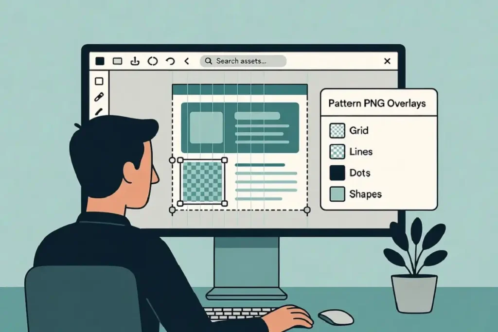 Designer using pattern PNG overlays in a digital design project