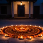 Beautiful floral rangoli design for Diwali easy and beautiful with marigold petals and diyas