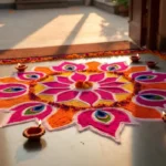 Easy rangoli design at a traditional Indian home doorstep