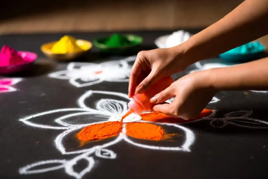 Step by step easy rangoli design process