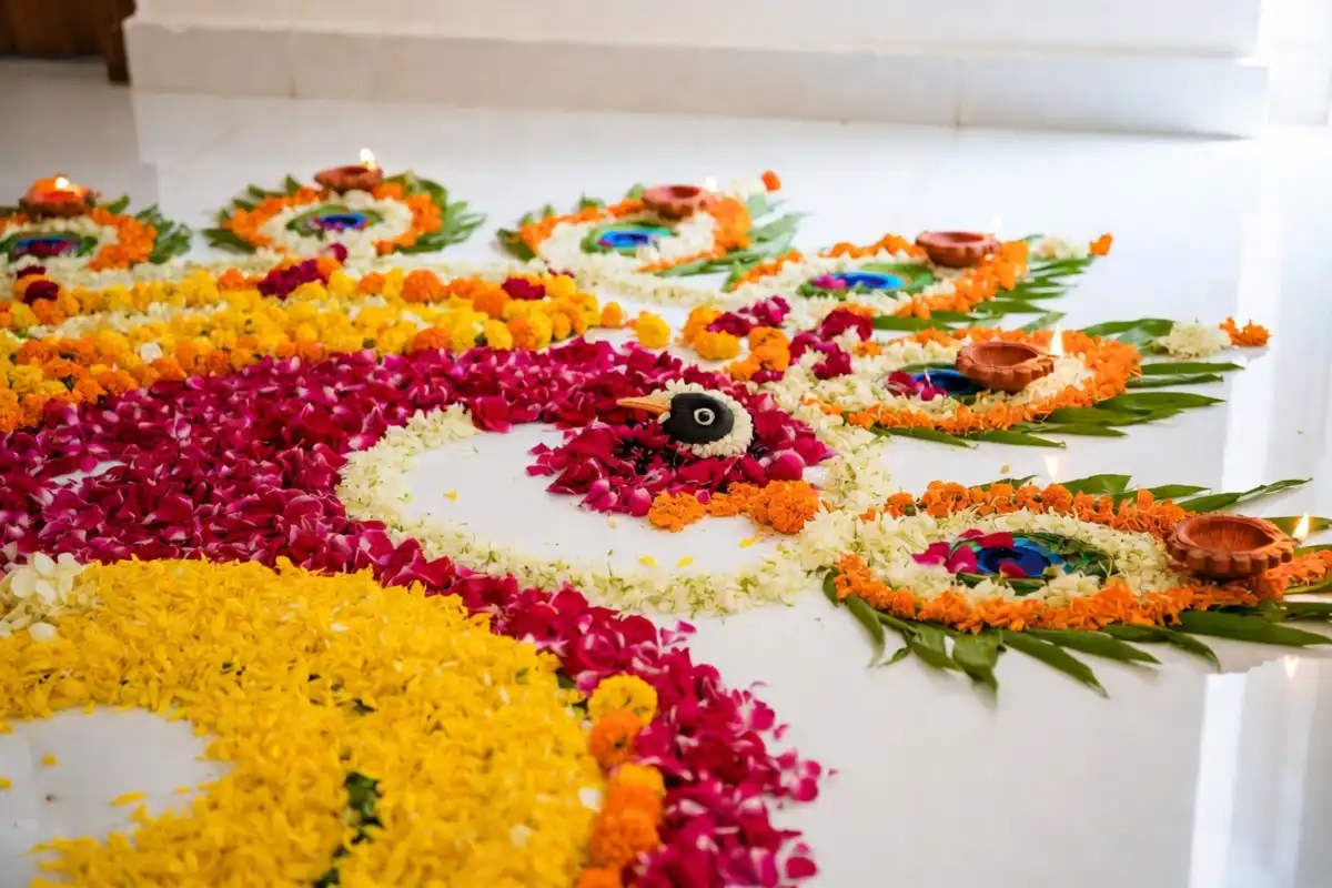 Eco-friendly flower petal rangoli design for Diwali easy and beautiful with natural colors