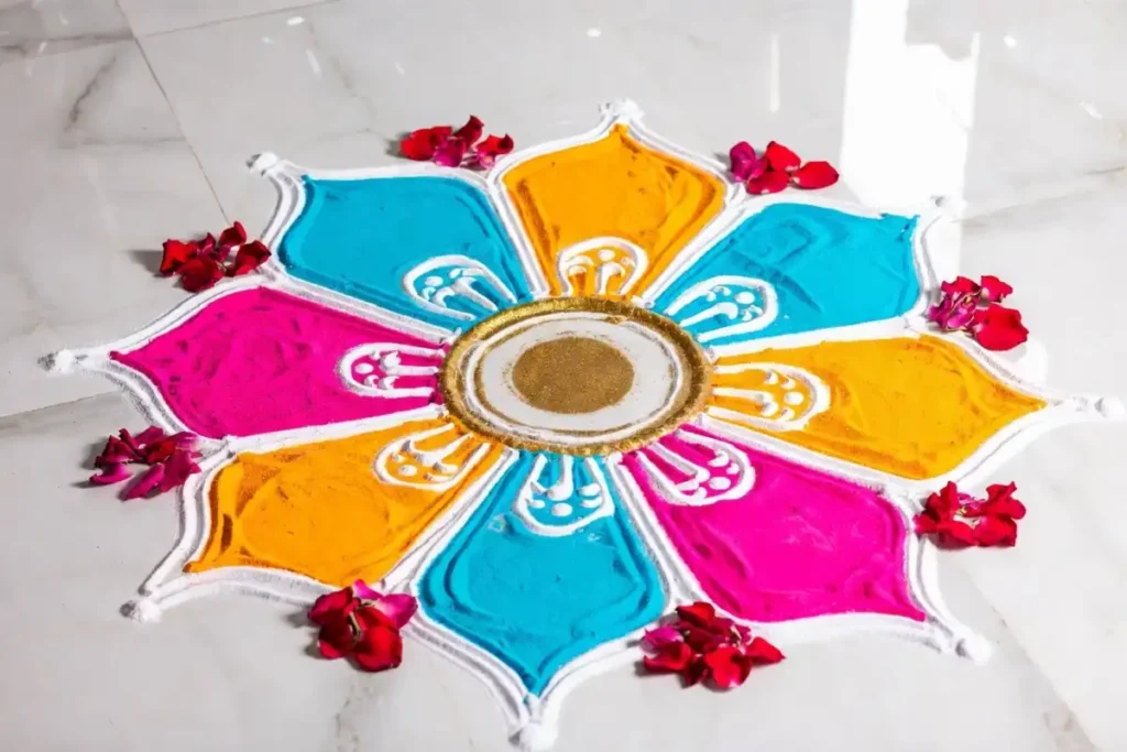 Colorful floral easy rangoli design