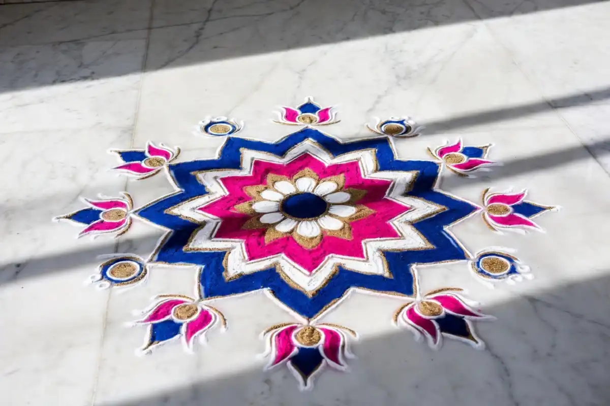 Symmetrical geometric beautiful rangoli design for Diwali celebration