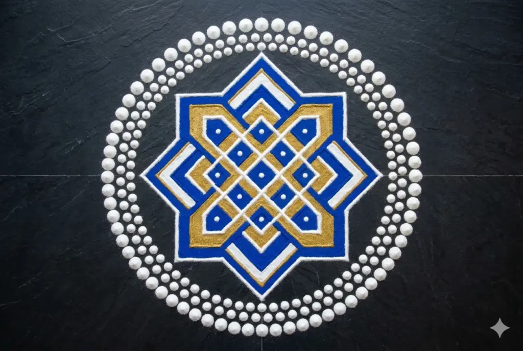 Geometric simple rangoli patterns with colorful diamond and square shapes