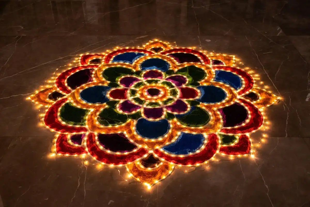 Modern 3D rangoli design for Diwali easy and beautiful with bright LED lights