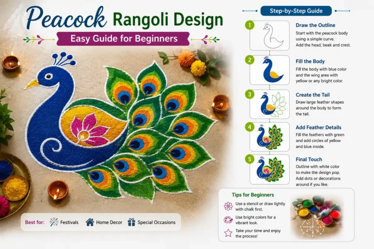 Easy peacock rangoli design guide for beginners