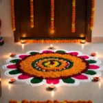 Colorful floral rangoli design for Diwali photos at home entrance