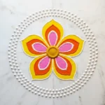 rangoli design Simple with colorful floral pattern on a clean white floor