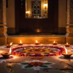 Colorful rangoli simple design at home entrance during Diwali