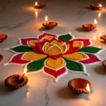 Simple lotus flower rangoli design with pink and white petals
