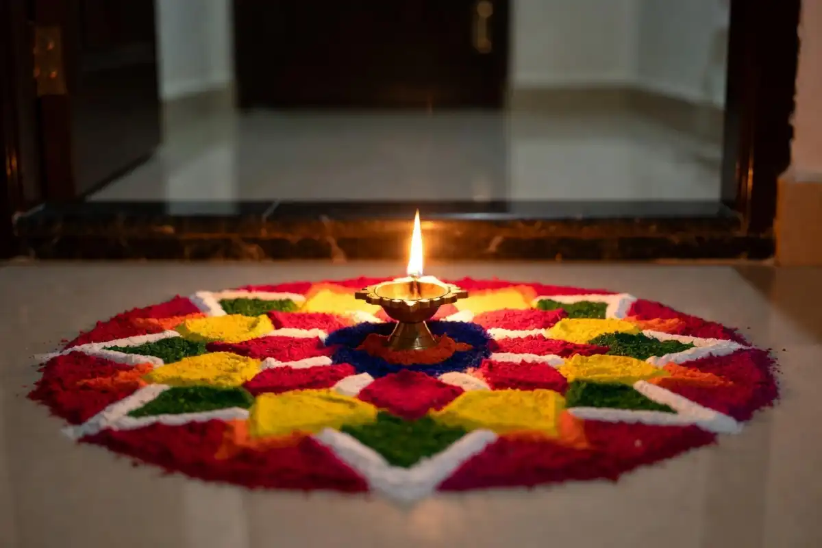 Small circle rangoli design for apartment doorway