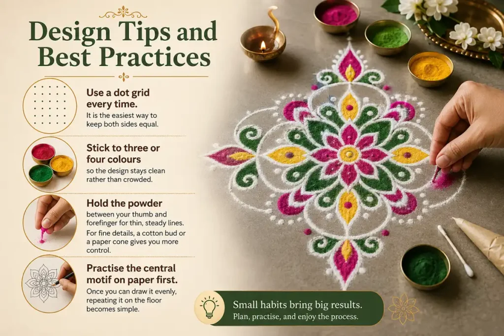 Design tips and best practices for small symmetry rangoli