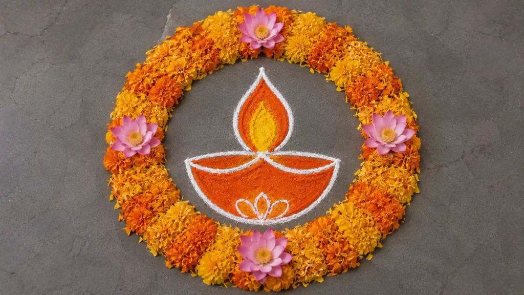 Diya rangoli with floral border