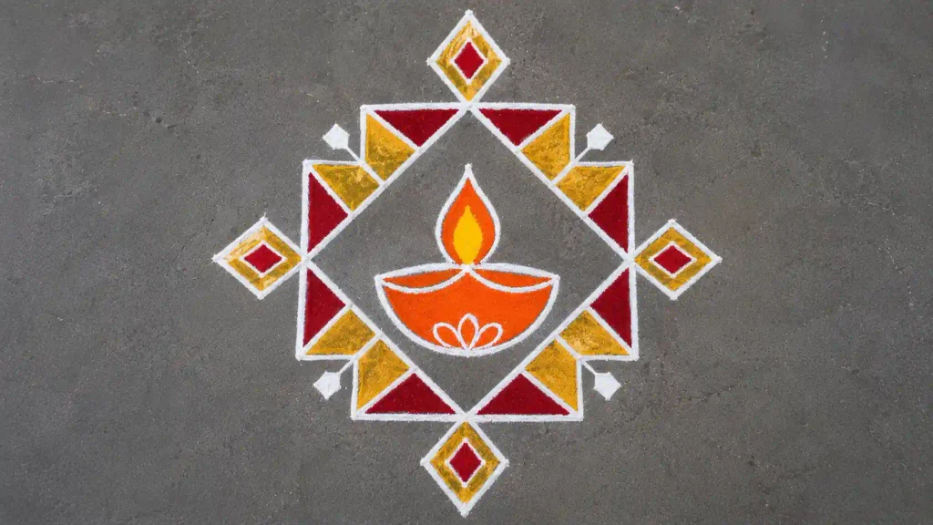 Diya rangoli with geometric frame