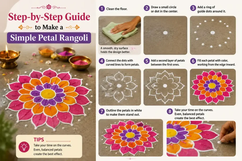Step by Step Guide to Make a Simple Petal Rangoli