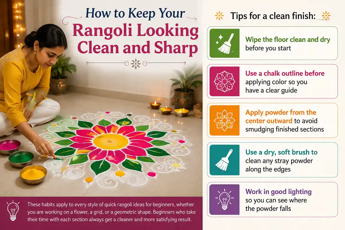 How to keep rangoli looking clean and sharp with simple beginner tips