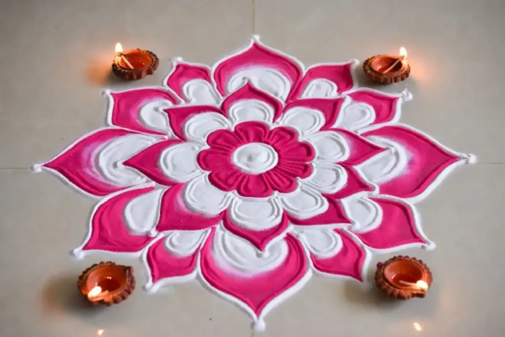 Lotus-style simple petal rangoli design with layered petals