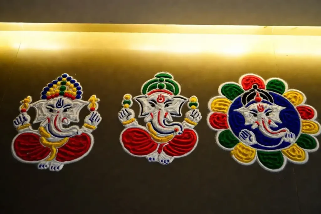 Easy beginner design ideas for simple ganesha rangoli art with dots