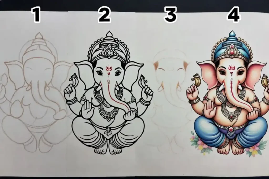 Step by step guide to draw simple ganesha rangoli art for beginners