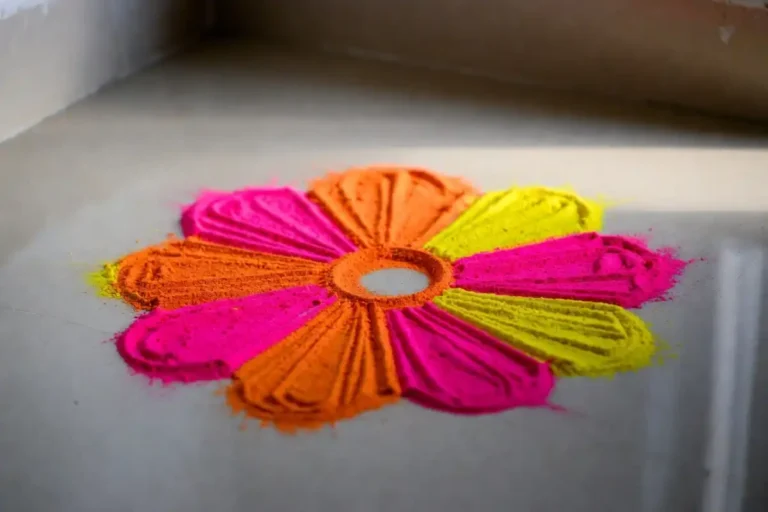 Colorful simple petal rangoli with bright floral petals