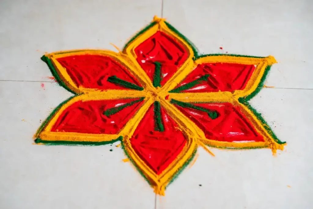 Radial small symmetry rangoli with six balanced petals