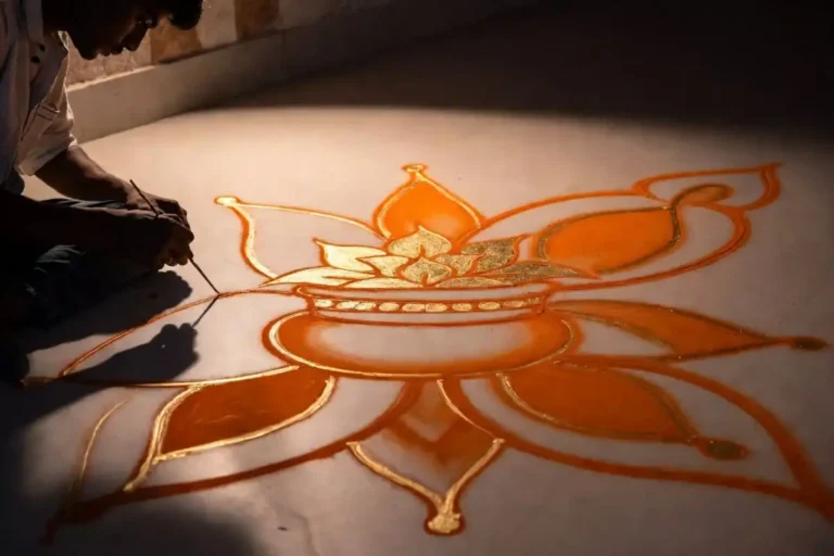 3D rangoli without dots flower pot design with shading