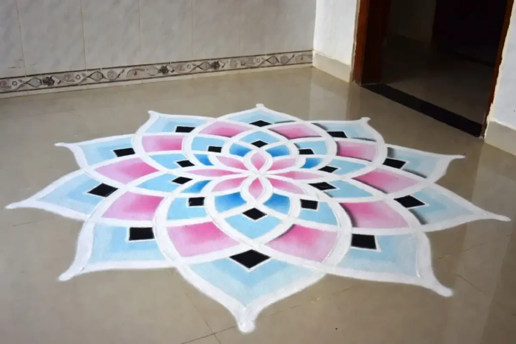 Finished pastel lotus 3D rangoli without dots