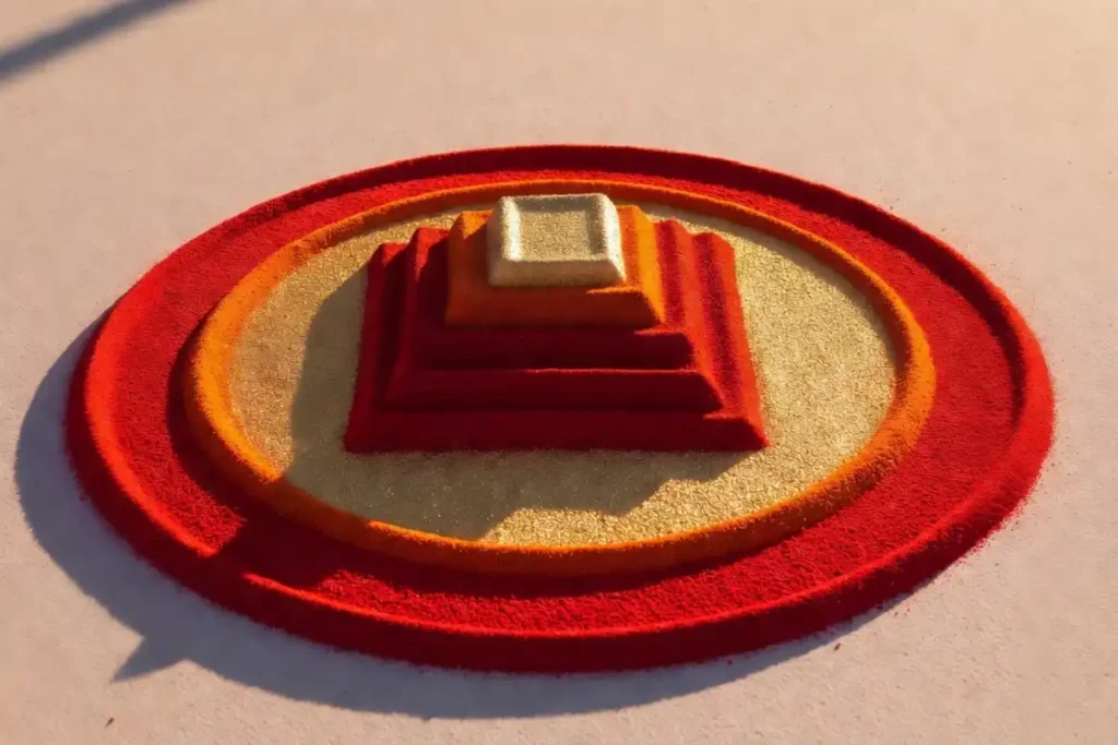 Stepped circle pattern showing easy 3D rangoli design ideas for beginners