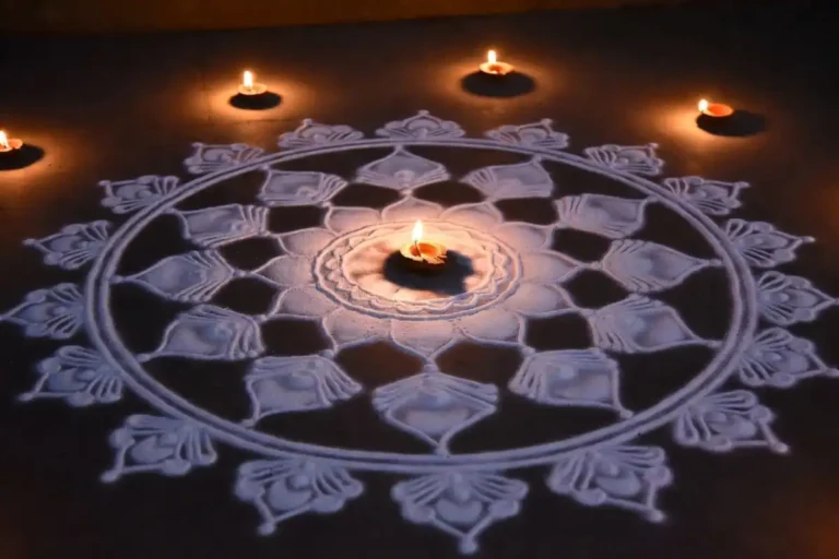 Diwali rangoli with layered symmetrical borders