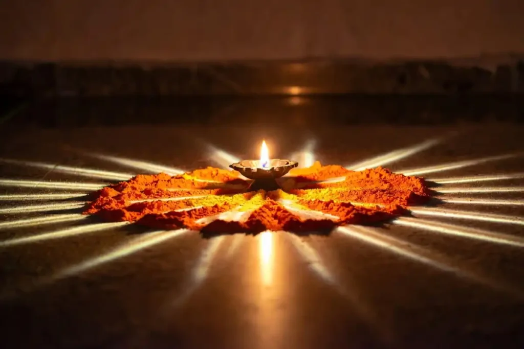 Diya rangoli design idea for Dhanteras rangoli designs at home