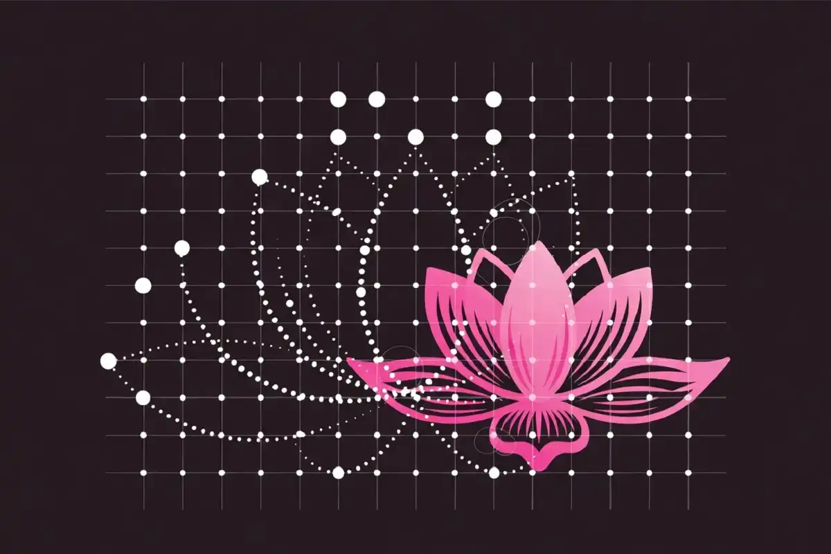 Dot grid method for drawing a symmetrical lotus rangoli