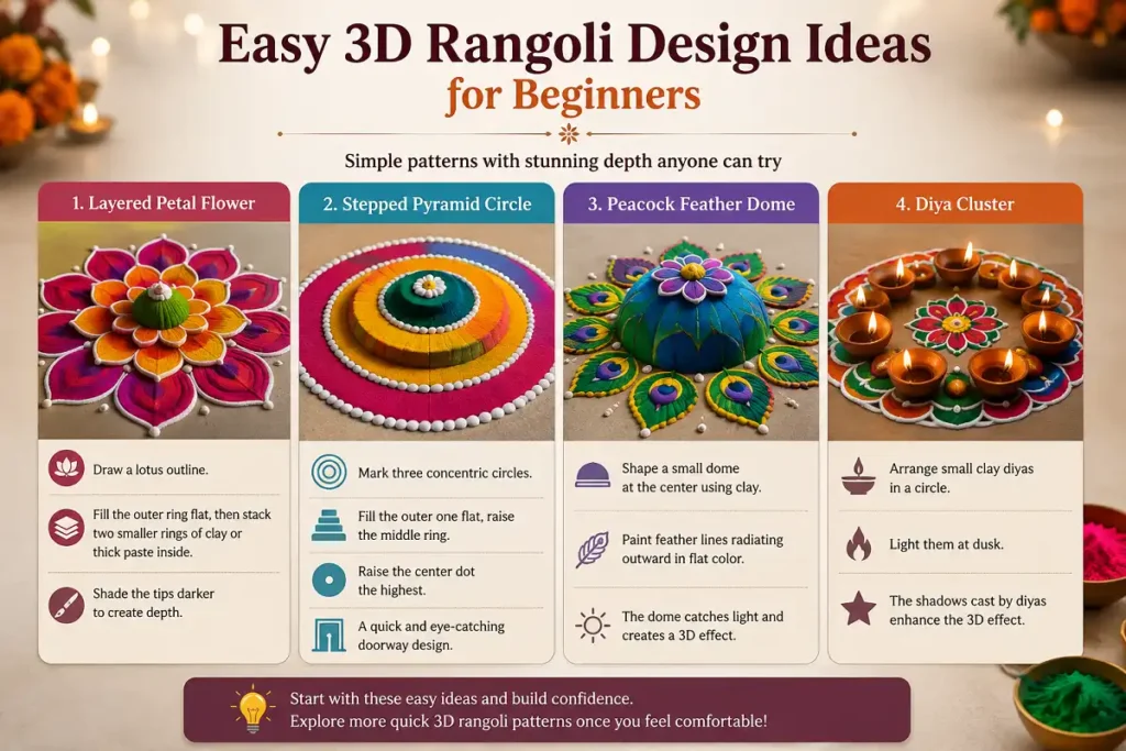 Easy 3D Rangoli Design Ideas for Beginners