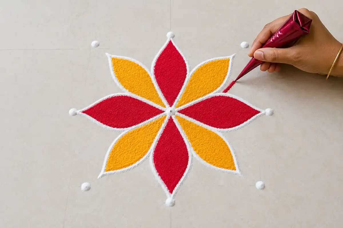 Easy beginner Navratri rangoli ideas made on a simple dot grid