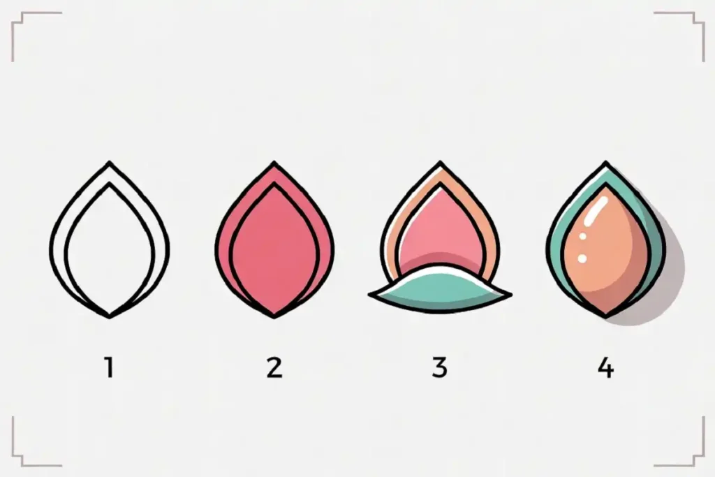 Diagram showing how to make 3D rangoli at home in four layering stages