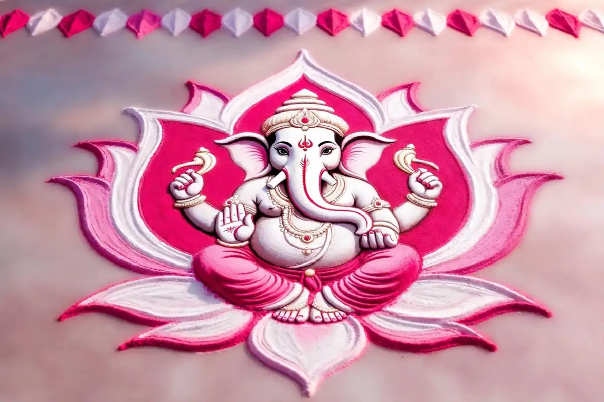 Ganesha Rangoli Design Ideas With Lotus and Petals