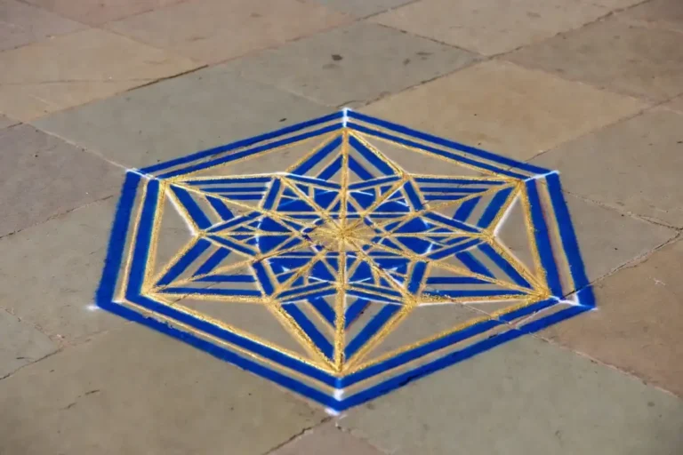 Geometric hexagon rangoli with six fold symmetry