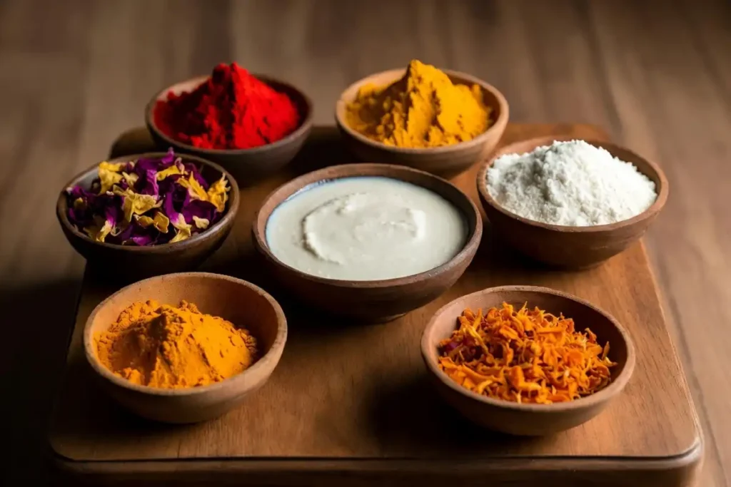 Colors and materials for rangoli designs with Hindu deities