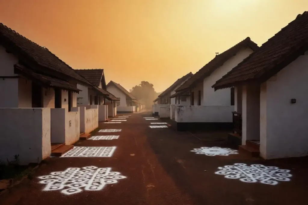 Daily South Indian kolam rangoli designs drawn at dawn