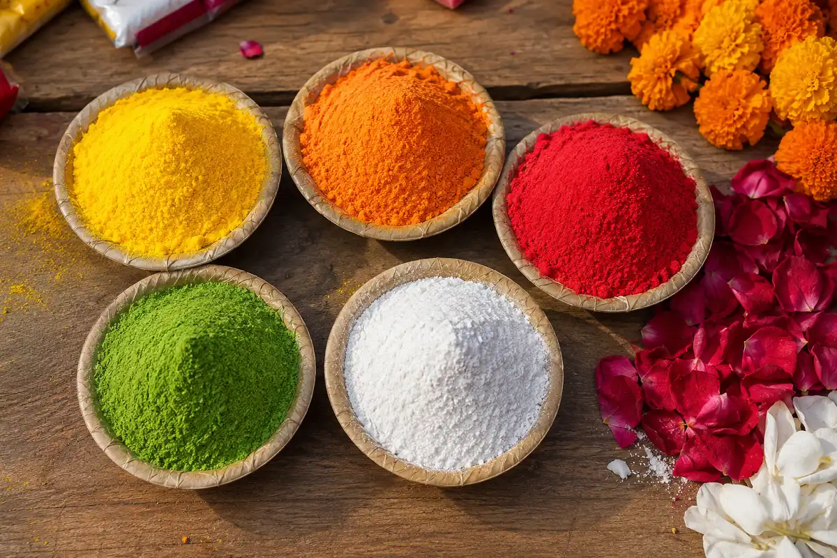 Warm harvest color palette used for Sankranti rangoli patterns