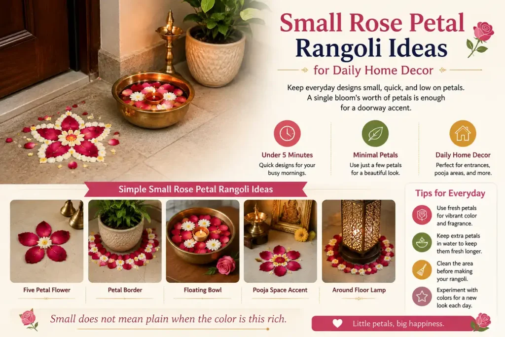 Small rose petal rangoli ideas for simple daily home decor